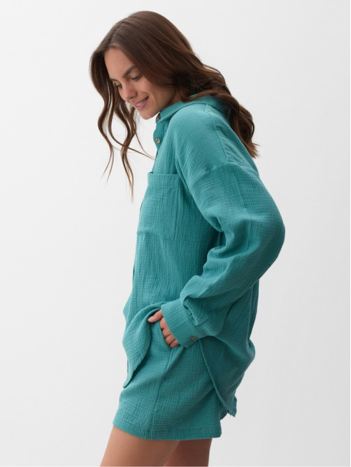 Рубашка женская оверсайз MIST Muslin, размер 46 (L), бирюзовая