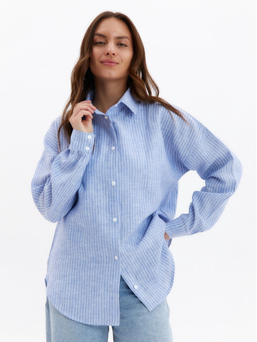 Рубашка женская MINAKU oversize в полоску, белая, голубая, размер 44