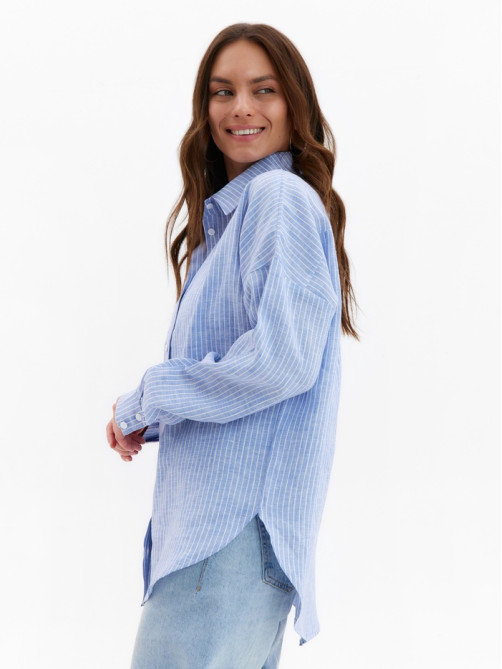 Рубашка женская MINAKU oversize в полоску, белая, голубая, размер 48