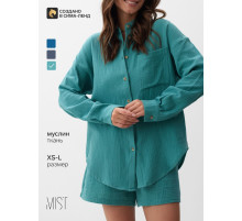 Рубашка женская оверсайз MIST Muslin, размер 40 (XS), бирюзовая