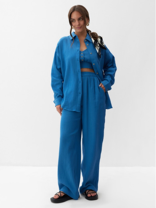 Рубашка женская оверсайз MIST Muslin, размер 40 (XS), синяя