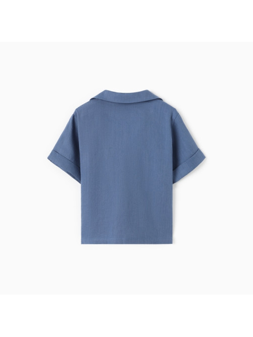 Рубашка для мальчика «Крошка Я» Linen, рост 92-98 см, синяя