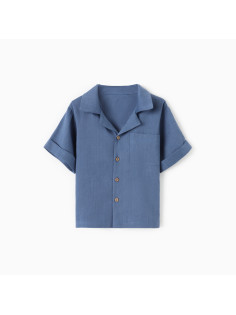 Рубашка для мальчика «Крошка Я» Linen, рост 92-98 см, синяя