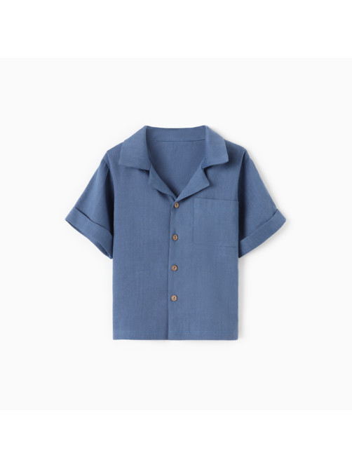 Рубашка для мальчика «Крошка Я» Linen, рост 92-98 см, синяя