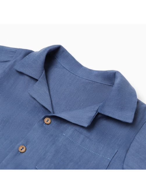 Рубашка для мальчика «Крошка Я» Linen, рост 92-98 см, синяя