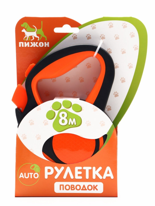 Рулетка «Пижон», 8 м, до 40 кг, трос, светоотражающая, прорезиненная ручка, оранжевая