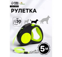 Рулетка «Пижон» светоотражающая, 5 м, до 30 кг, лента, прорезиненная ручка, зелёная