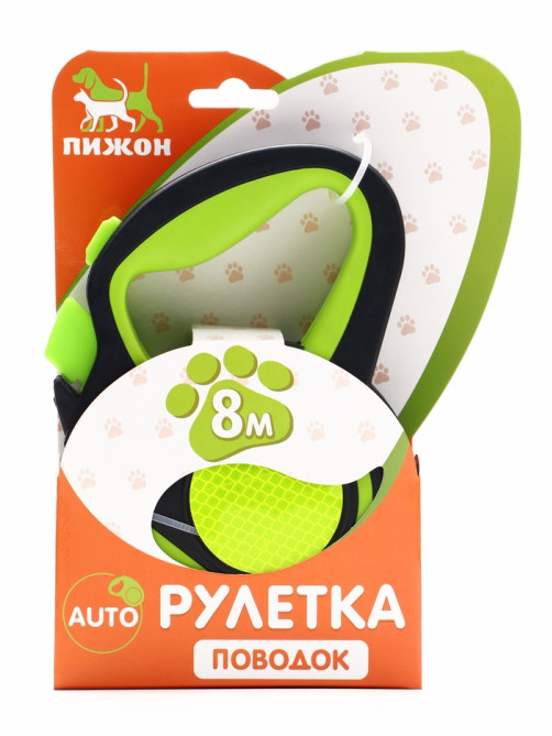 Рулетка «Пижон», 8 м, до 40 кг, трос, светоотражающая, прорезиненная ручка, зелёная