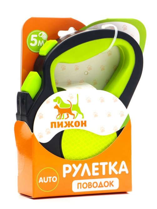 Рулетка «Пижон» светоотражающая, 5 м, до 30 кг, лента, прорезиненная ручка, зелёная