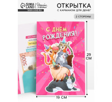 Открытка поздравительная с карманом для денег «С Днём рождения», коты, 19×29 см