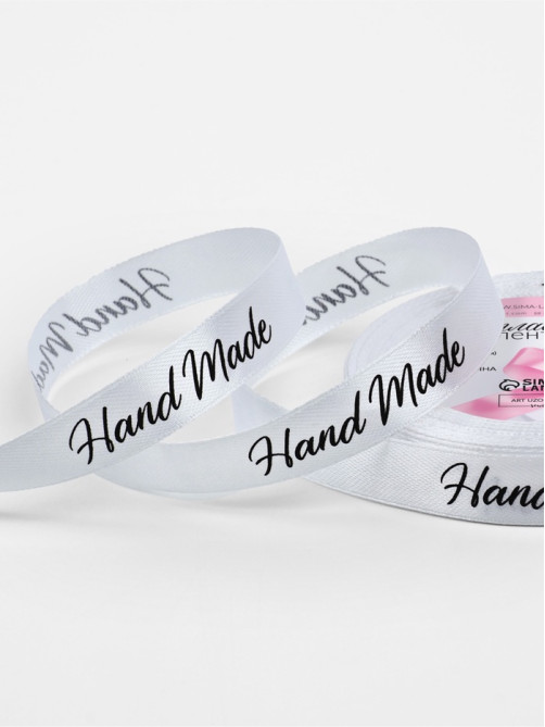 Лента атласная Handmade, 15 мм, 23±1 м, белая, чёрная