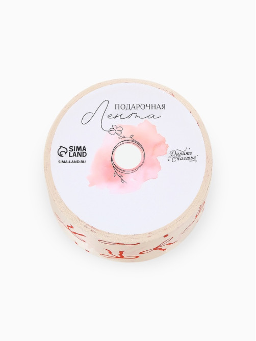 Лента атласная «Бантики», розовая, 4 см × 5 м