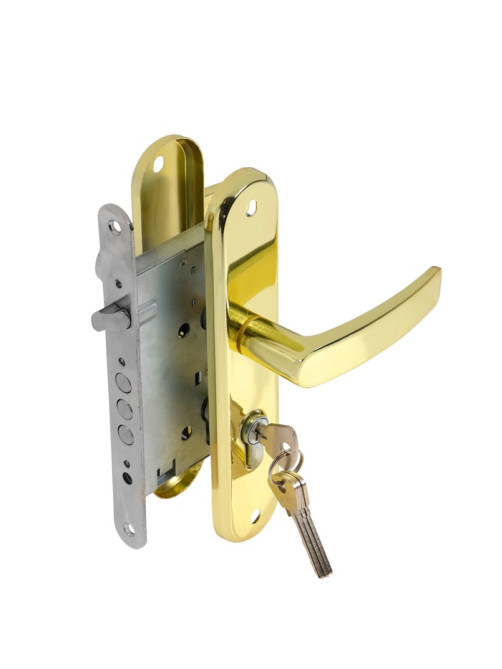 Замок врезной LOCKLAND Rd=005, с ручкой, B/S 55 мм, 4 ключа, цвет золото
