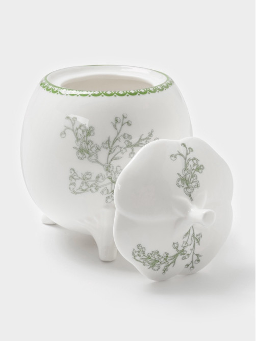 Сахарница WY Bloomware, 300 мл, 12×9 см, фарфор, зелёная, белая