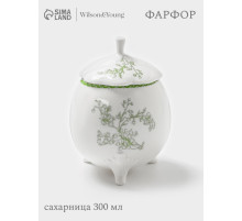 Сахарница WY Bloomware, 300 мл, 12×9 см, фарфор, зелёная, белая