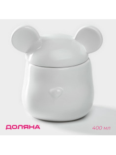 Сахарница Доляна «Мишка Отто», 400 мл, 11×12×12.5 см, белая
