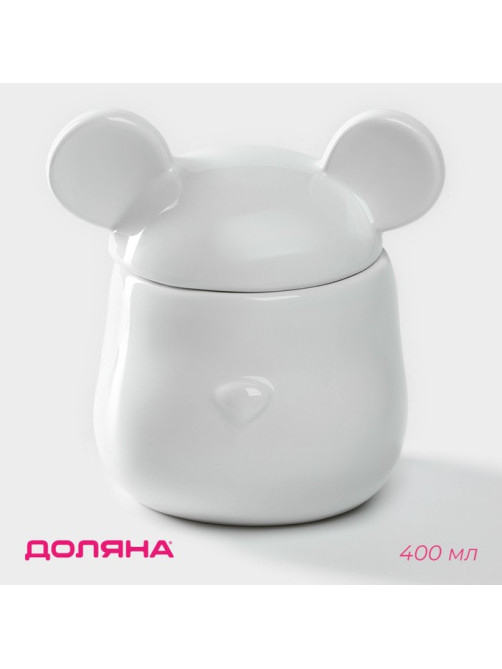 Сахарница Доляна «Мишка Отто», 400 мл, 11×12×12.5 см, белая