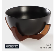 Миска на подставке из бамбука Magistro «Галактика», 1.2 л, 18×18×8.5 см, фарфор, чёрная