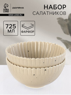 Салатники Доляна «Коралл», d=16.1 см, набор 2 шт., фарфор, бежевые