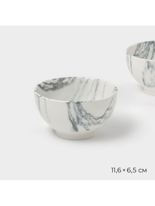 Салатники Magistro Real Marble, 380 мл, 11.6×6.5 см, набор 2 шт., фарфор, белые