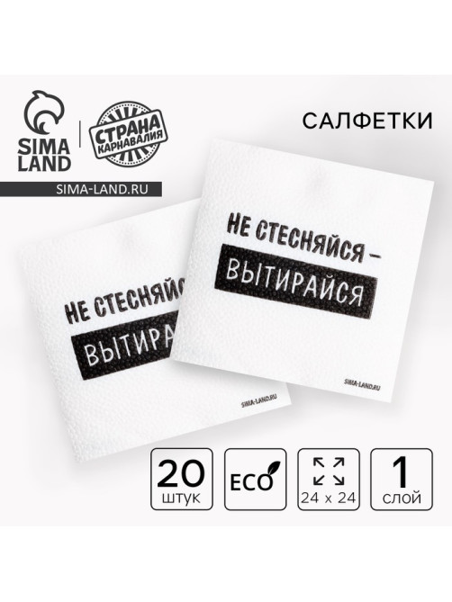 Салфетки бумажные однослойные «Не стесняйся-вытирайся», 24×24 см, набор 20 шт.