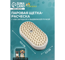 Паровая щетка-расчёска для животных, с USB-зарядкой и выдвижной ручкой, белая