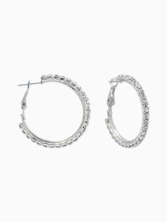 Серьги-кольца со стразами d=3.5 см, белые в серебре