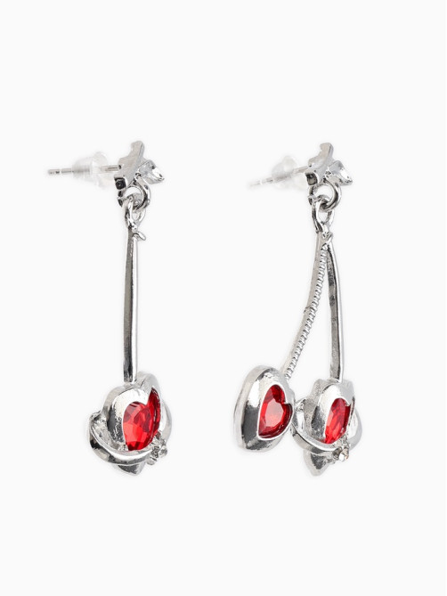 Серьги «Сердечная вишня», красные в серебре