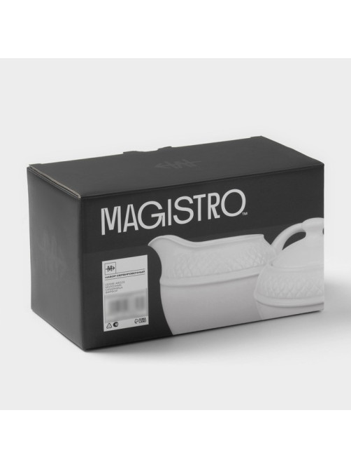 Набор сервировочный Magistro Argos, 2 предмета: молочник 300 мл, сахарница 300 мл, фарфор, белый