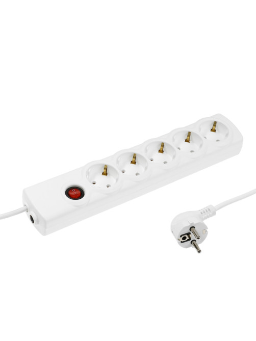 Сетевой фильтр Luazon Lighting, 5 розеток, 5 м, 2200 Вт, 3×0.75 мм2, 10 A, 220 В, c предохранителем, белый