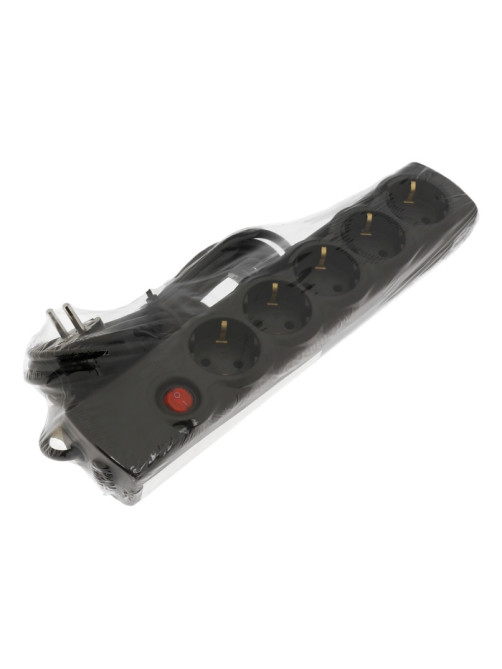 Сетевой фильтр Luazon Lighting, 5 розеток, 5 м, 2200 Вт, 3×0.75 мм2, 10 A, 220 В, c предохранителем, черный