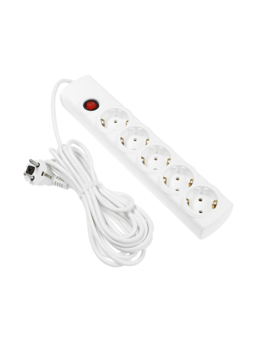 Сетевой фильтр Luazon Lighting, 5 розеток, 5 м, 3500 Вт, 3×1 мм2, 16 A, 220 В, c предохранителем, белый