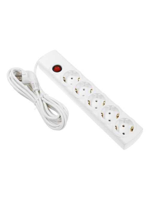 Сетевой фильтр Luazon Lighting, 5 розеток, 5 м, 2200 Вт, 3×0.75 мм2, 10 A, 220 В, c предохранителем, белый
