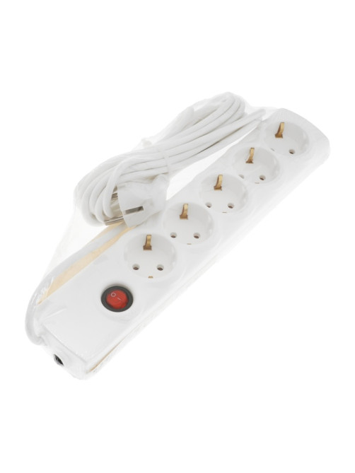 Сетевой фильтр Luazon Lighting, 5 розеток, 5 м, 3500 Вт, 3×1 мм2, 16 A, 220 В, c предохранителем, белый