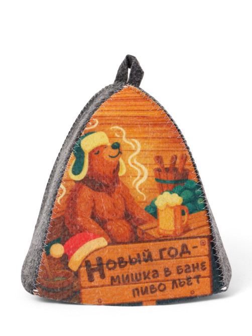 Шапка для бани и сауны «Новогодний мишка в бане», полиэфир, шерсть, «Добропаровъ»