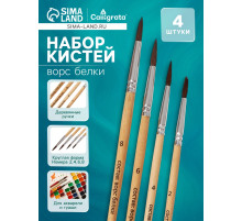 Набор кистей для рисования, белка, 4 штуки: № 2, 4, 6, 8, Calligrata, круглые, деревянная ручка, международный размер