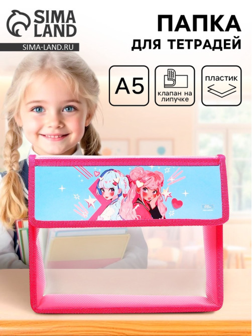 Папка для тетрадей, А5, пластиковая, 23×19×5 см «Аниме подружки»