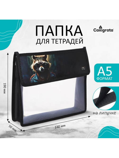 Папка для тетрадей, А5, пластиковая, 23×19×5 см «Енот»