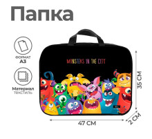 Папка с ручками, А3, текстильная, 47×35×2 см «Монстрики»