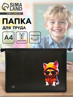 Папка для труда, А4, пластиковая, 23×32.5×5.5 см «Кот крутой»