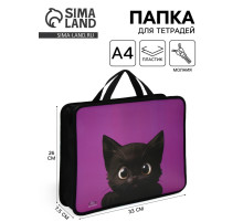 Папка для труда, А4, пластиковая, 33×26×7.5 см «Котик черный» МИКС