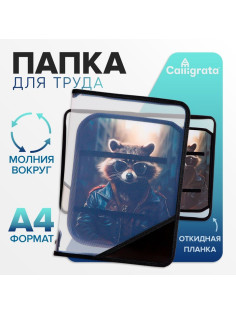 Папка для труда, А4, пластиковая, 23×32.5×2.5 см «Енот»