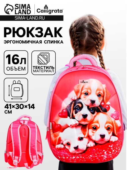 Рюкзак каркасный школьный Calligrata «Щенки», 39×30×14 см
