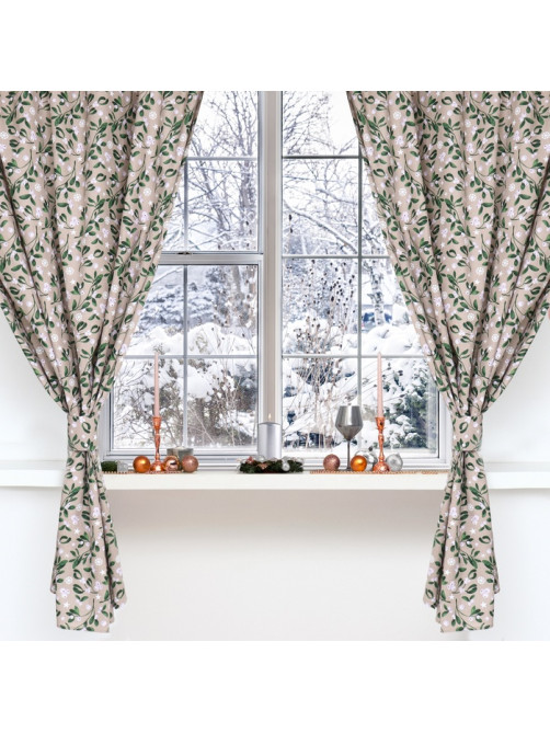 Комплект штор для кухни с подхватами «Доляна» Frosty berries, 2 шт., бежевые, 150×180 см