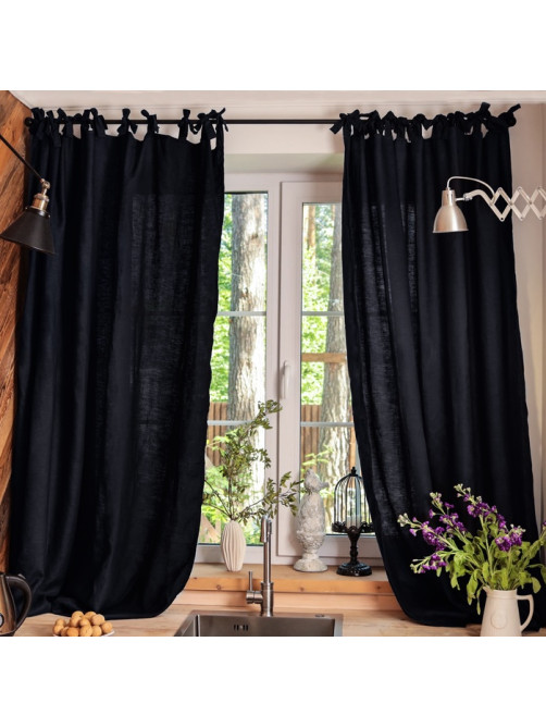 Шторы для кухни с завязками «Этель» Linen collection, 145×180 см - 2 шт., 100% лён, 170 г/м²