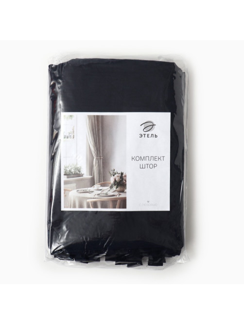 Шторы для кухни с завязками «Этель» Linen collection, 145×180 см - 2 шт., 100% лён, 170 г/м²
