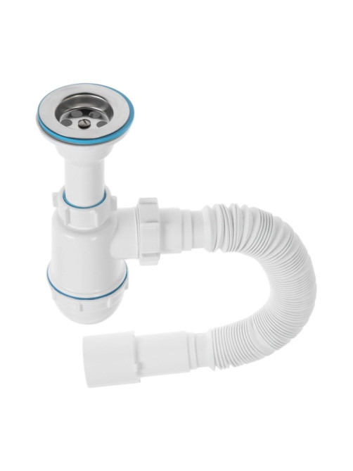 Сифон для мойки ZEIN, 1 1/2’’, с гибкой трубой 40×50 мм, литой выпуск