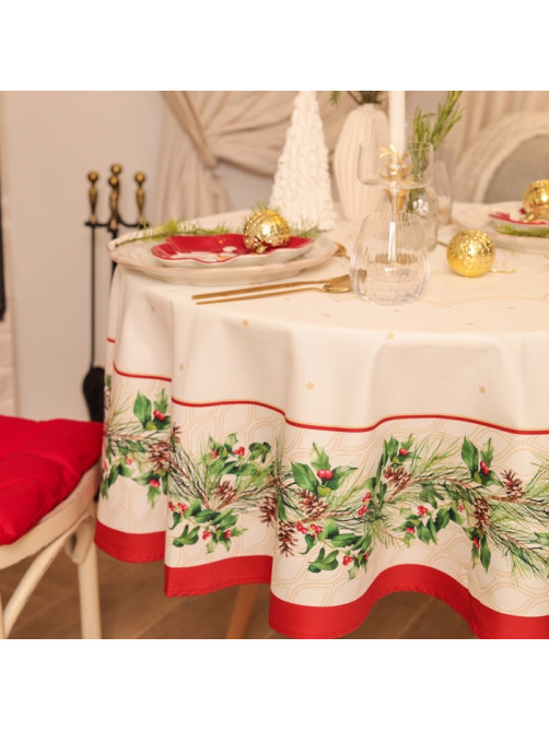 Скатерть новогодняя «Этель» Christmas wreath, d=150 см ±3 см с ВГМО, 100% хлопок, саржа 190 г/м²