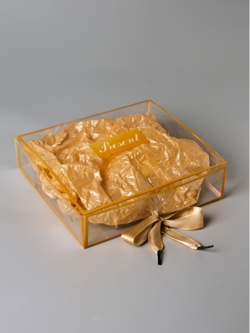 Коробка подарочная пластиковая с тишью и гирляндой Present, 20×18×5 см