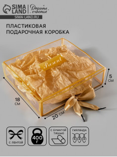 Коробка подарочная пластиковая с тишью и гирляндой Present, 20×18×5 см